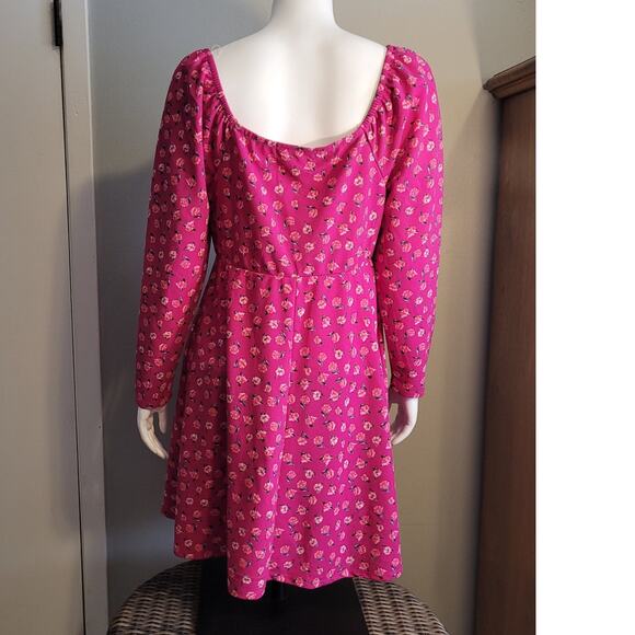 Madden NYC Pink Floral Mini Dress Sz 2X Scoop Back Built-In Bra Stretch Quietlux - Picture 6 of 10
